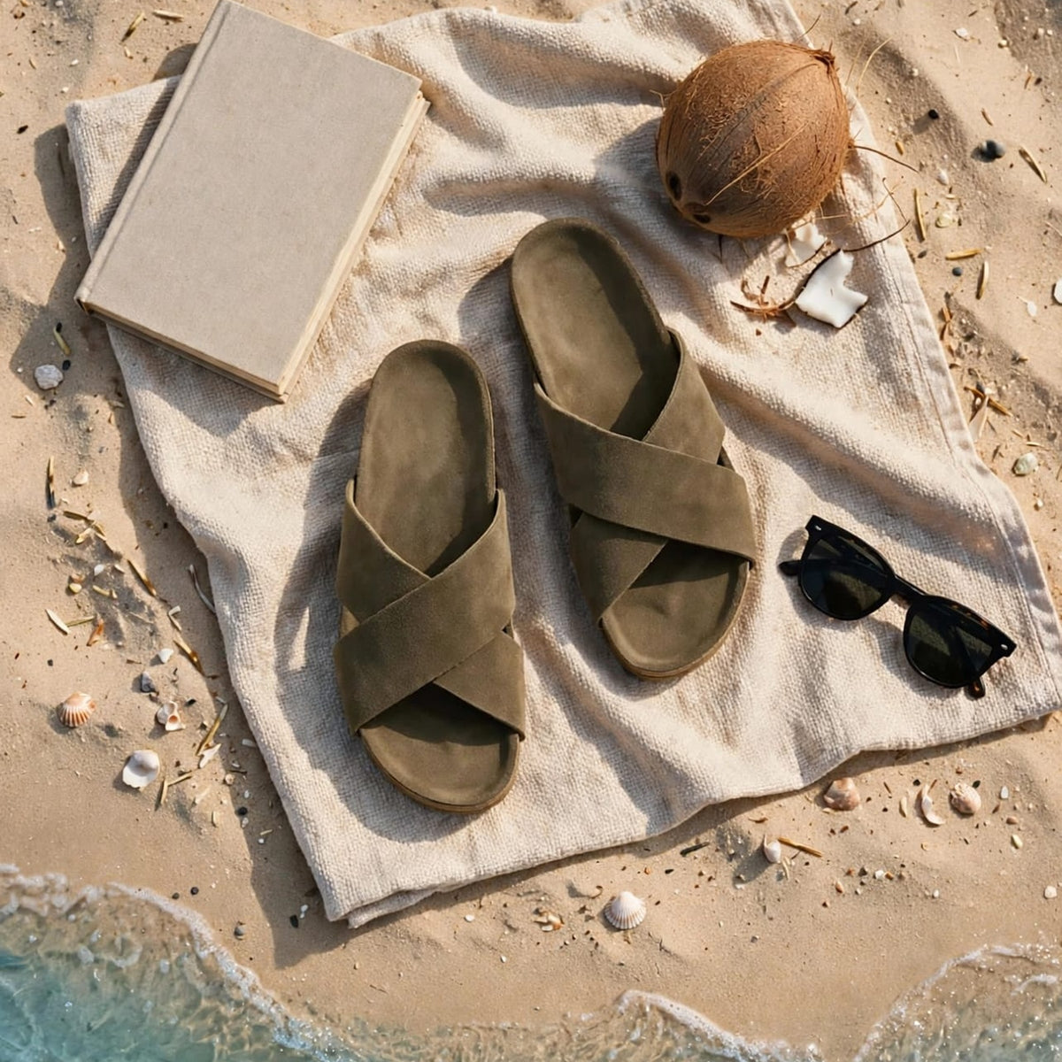 Premium Suede Cork Footbed Slip-On Sandals