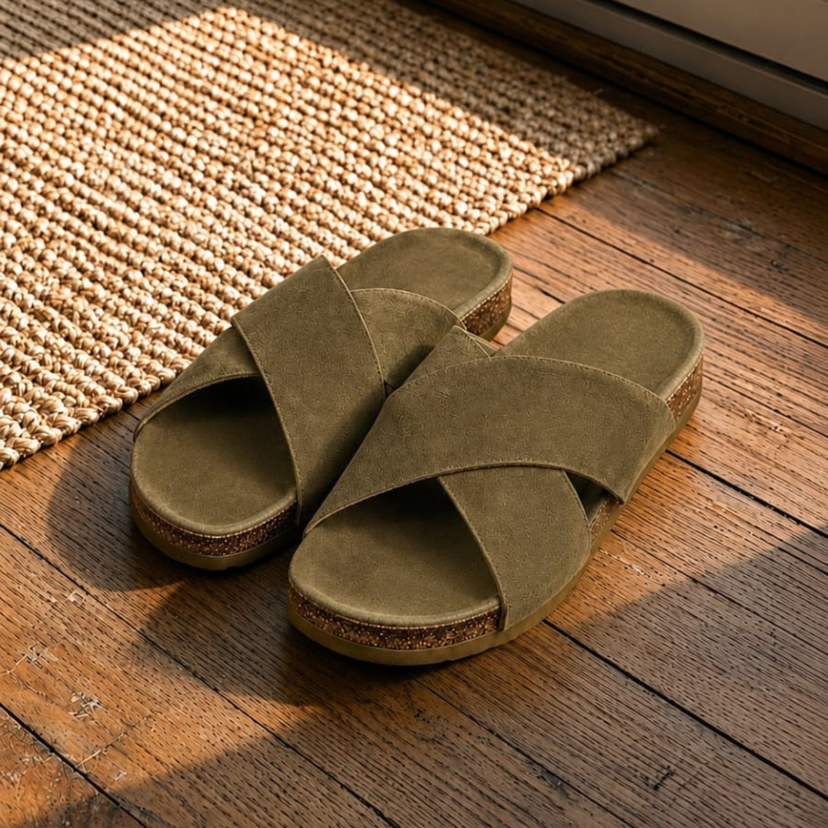 Premium Suede Cork Footbed Slip-On Sandals