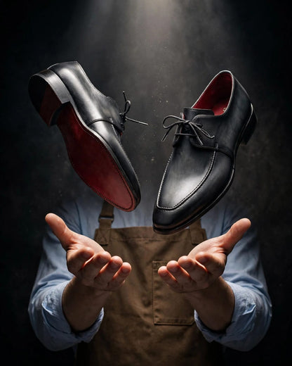 The House Of Cobbler Gray & Black Apron Derby Shoes For Men