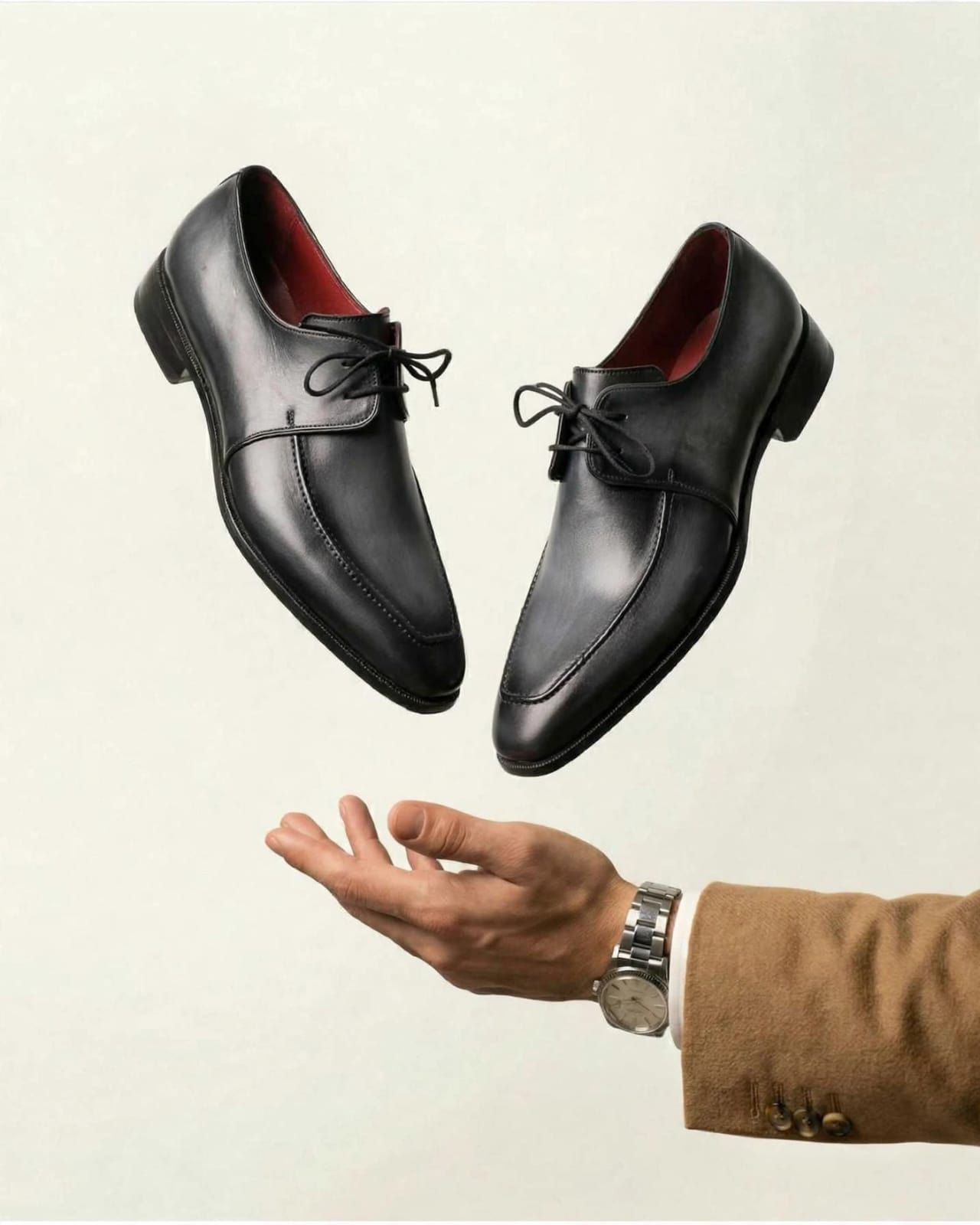 The House Of Cobbler Gray & Black Apron Derby Shoes For Men