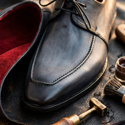 The House Of Cobbler Gray & Black Apron Derby Shoes For Men